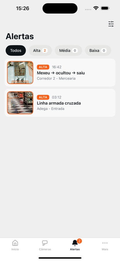Lista de alertas no app