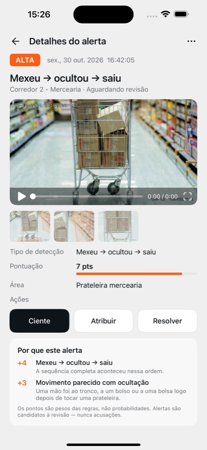 Detalhe do alerta com o clipe e o motivo